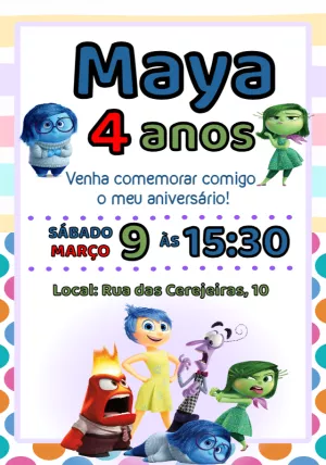 Convite Aniversário Divertida Mente para Editar Online