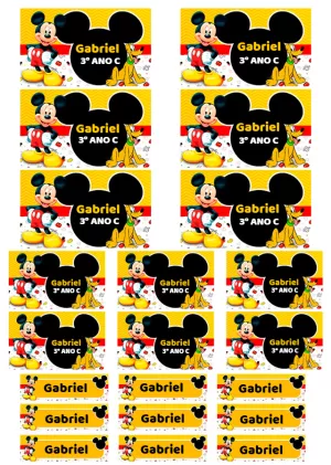 Kit Etiqueta Escolar Mickey Mouse Editável para Imprimir