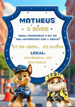 Invito di compleanno Paw Patrol – Statico – Convites Digitais Exclusivos