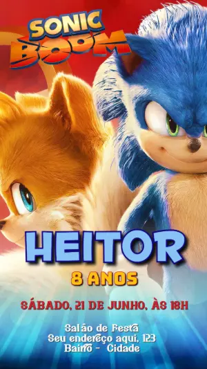 Convite Aniversário Sonic Boom com Tails para Editar Online
