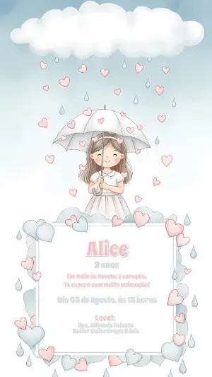 Convite Aniversário Chuva de Amor Menina para Editar Online