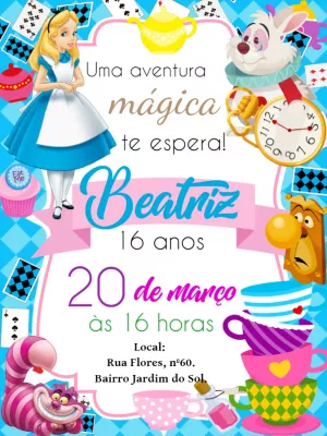 Convite Aniversário Alice no País das Maravilhas para Editar