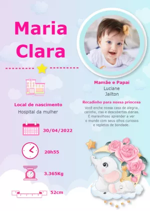 Quadro Nascimento Elefantinha com Foto para Editar Online