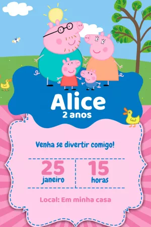 Convite de Aniversário Peppa Pig para Editar Online