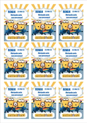 Tag de Aniversário Minions de Agradecimento para Editar Online