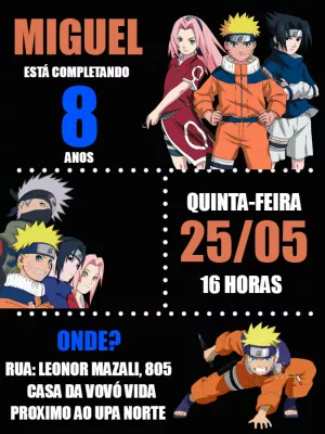 Convite de Aniversário Naruto com Personagens para Editar Online