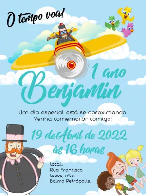 Convite de Aniversário Mundo Bita Aviador para Editar Online