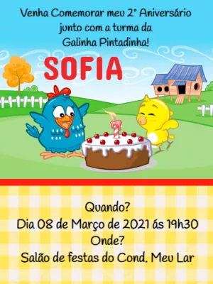 Convite Aniversário Galinha Pintadinha para Editar Online