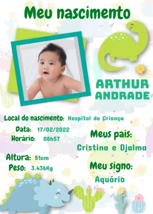 Quadro Nascimento Dinossauros com Foto para Editar Online
