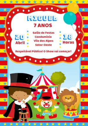 Convite Aniversário Circo Menino para Editar Online