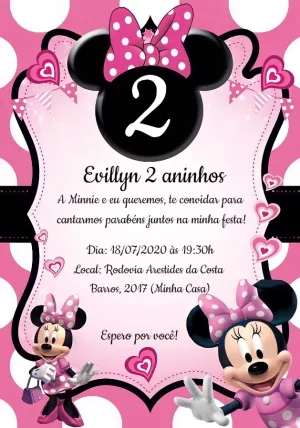 Convite Aniversário Minnie Mouse Rosa para Editar Online