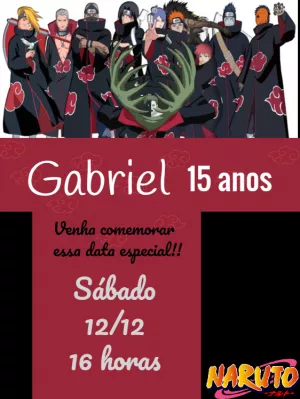 Convite de Aniversário Akatsuki Naruto para Editar Online