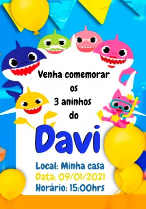 Convite de Aniversário Baby Shark para Editar Online