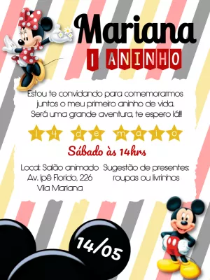 Convite de Aniversário Minnie Mouse para Editar Online