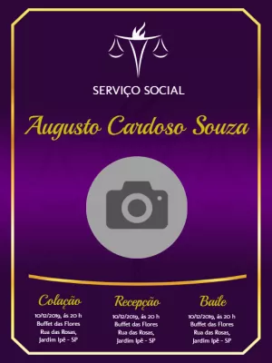 Convite Formatura Serviço Social com Foto para Editar Online