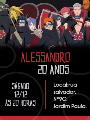 Convite de Aniversário Akatsuki Naruto para Editar Online