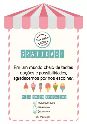 Cartão de Agradecimento Sorveteria para Editar Online