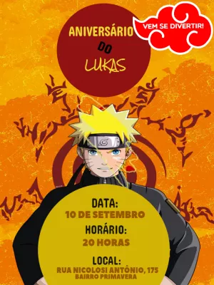 Convite de Aniversário Naruto: Crie e Edite Online Facilmente