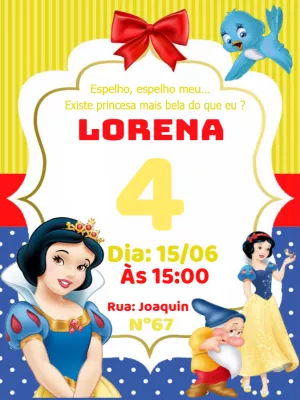 Convite de Aniversário Branca de Neve para Editar Online