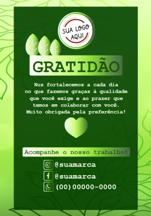 Cartão de Agradecimento com Folhas Verde para Editar Online