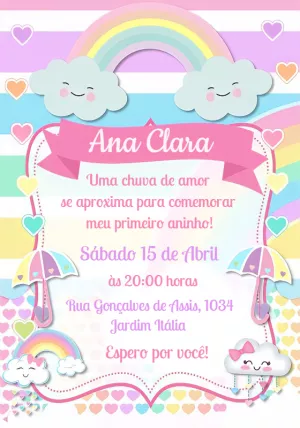 Convite Aniversário Chuva de Amor para Editar Online