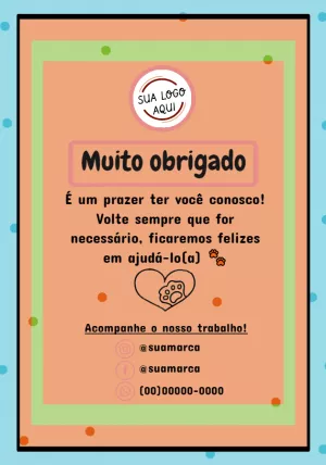 Cartão de Agradecimento Pet Shop Editável para Clientes