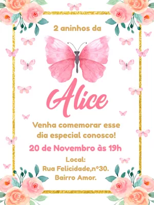 Convite Aniversário Jardim das Borboletas para Editar Online