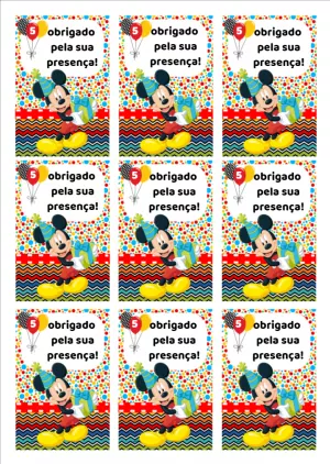 Tag de Aniversário Mickey Mouse para Editar e Imprimir