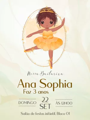 Convite Aniversário Bailarina Negra para Editar Online