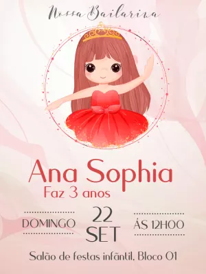 Convite de Aniversário Bailarina para Editar Online e Imprimir