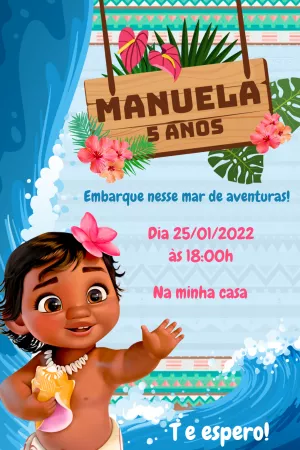 Convite de Aniversário Moana Baby para Editar Online