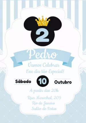 Convite Aniversário Mickey Príncipe para Editar Online