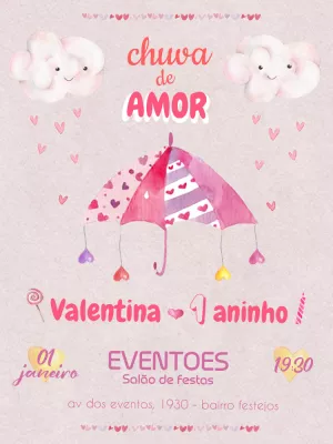 Convite Aniversário Chuva de Amor com Nuvens para Editar Online