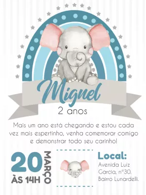 Convite de Aniversário Elefantinho Azul para Editar Online