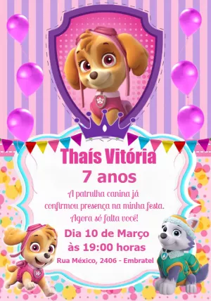 Convite Aniversário Patrulha Canina Skye para Editar Online