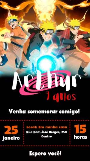 Convite de Aniversário Naruto Editável para Imprimir