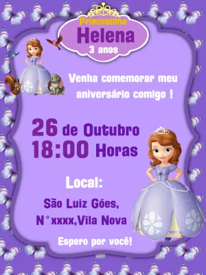 Convite Aniversário Princesinha Sofia para Editar Online