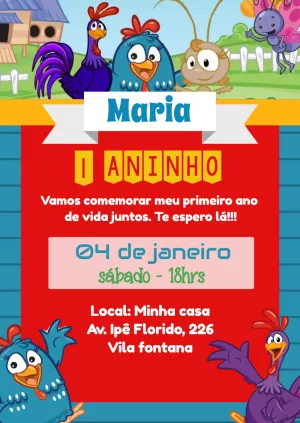 Convite de Aniversário Galinha Pintadinha para Editar Online