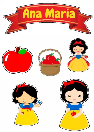 Topo de Bolo Branca de Neve com Personagens para Editar Online