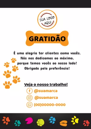 Cartão de Agradecimento Pet Shop Editável para Clientes