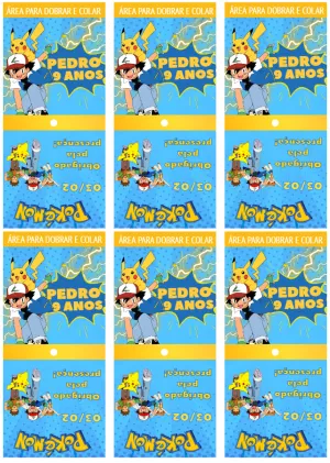 Rótulo para Pirulito Pokémon Editável para Festa de Aniversário