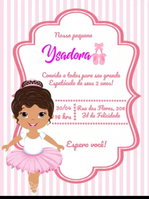Convite Aniversário Bailarina Morena Editável Online