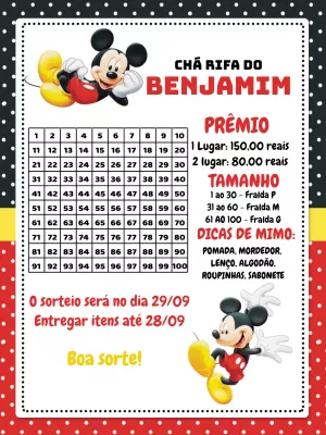 Cartela Chá Rifa Mickey Menino para Editar e Imprimir