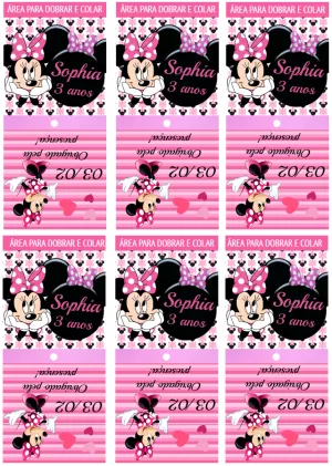 Capa para Pirulito Minnie Rosa Aniversário para Editar Online