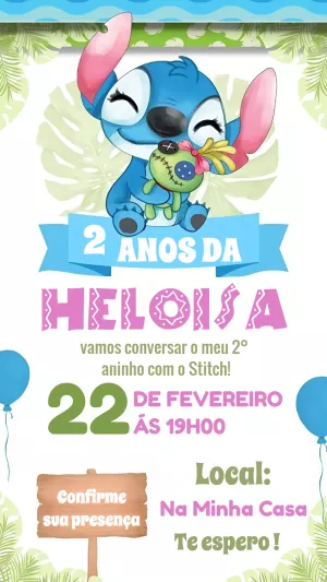 Invitación de cumpleaños Stitch – Estático – Seu Convite Personalizado