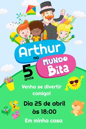 Convite Aniversário Mundo Bita com Personagens para Editar