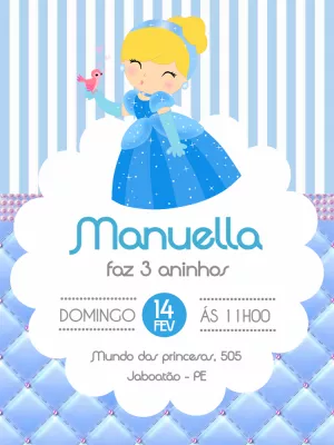 Convite Aniversário Cinderela para Editar Online