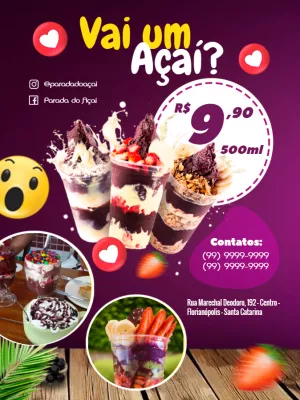 Folheto Editável de Açaí para Divulgar Promoções Online