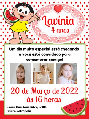 Invitation d'anniversaire Turma da Mônica – Statique – Bella Liz Convites