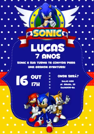 Convite de Aniversário Sonic e sua Turma para Editar Online